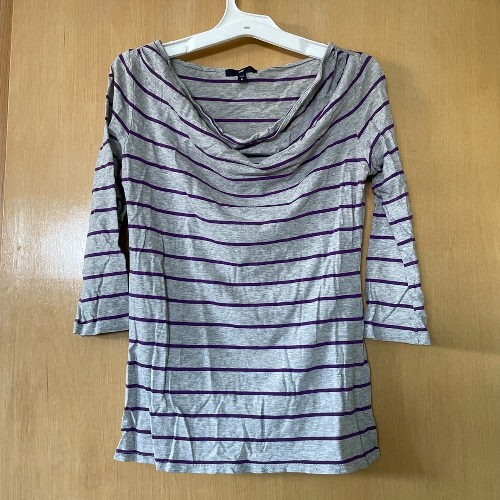 Purple and gray striped top
